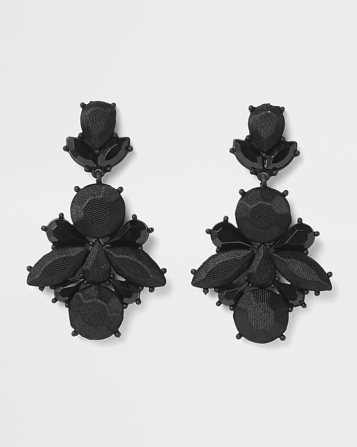 Black satin drop jewel earrings