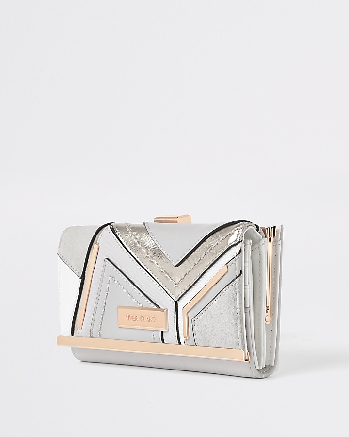 Grey metallic cutabout cliptop purse