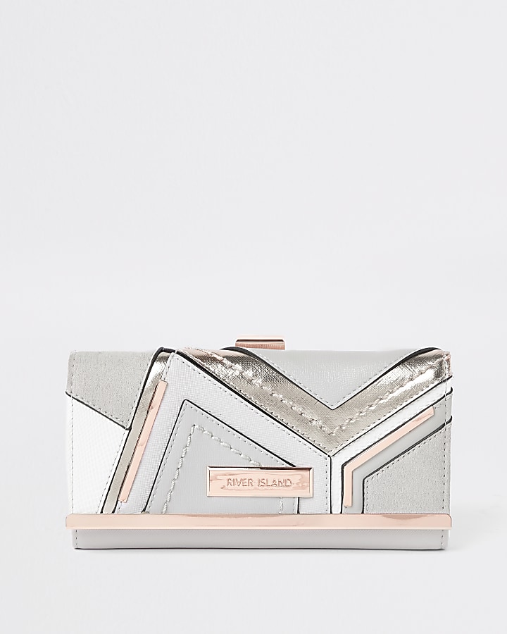 Grey metallic cutabout cliptop purse