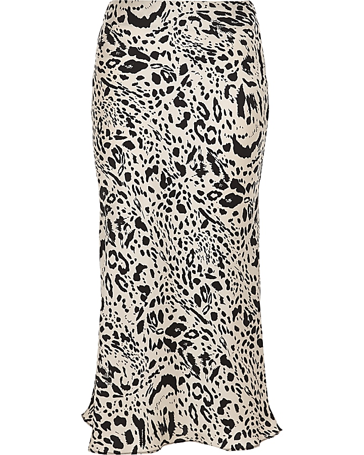 Black leopard print satin midi skirt