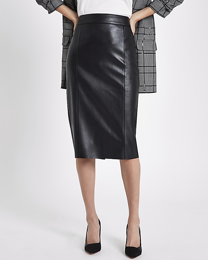 Black faux leather pencil skirt
