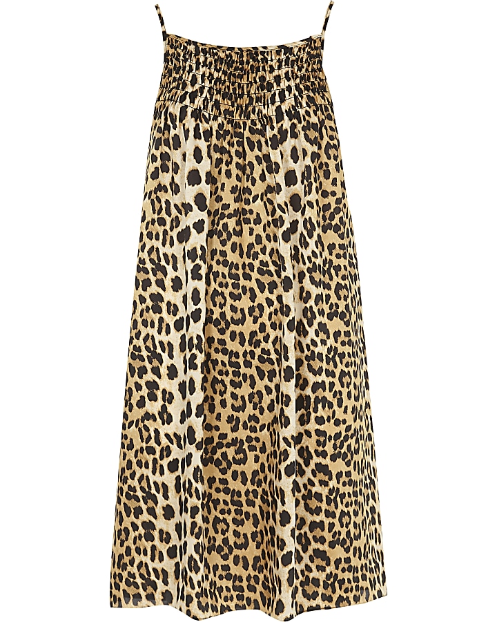 Brown leopard print slip mini dress
