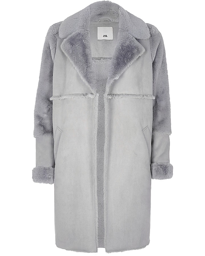 Grey faux fur lined coat