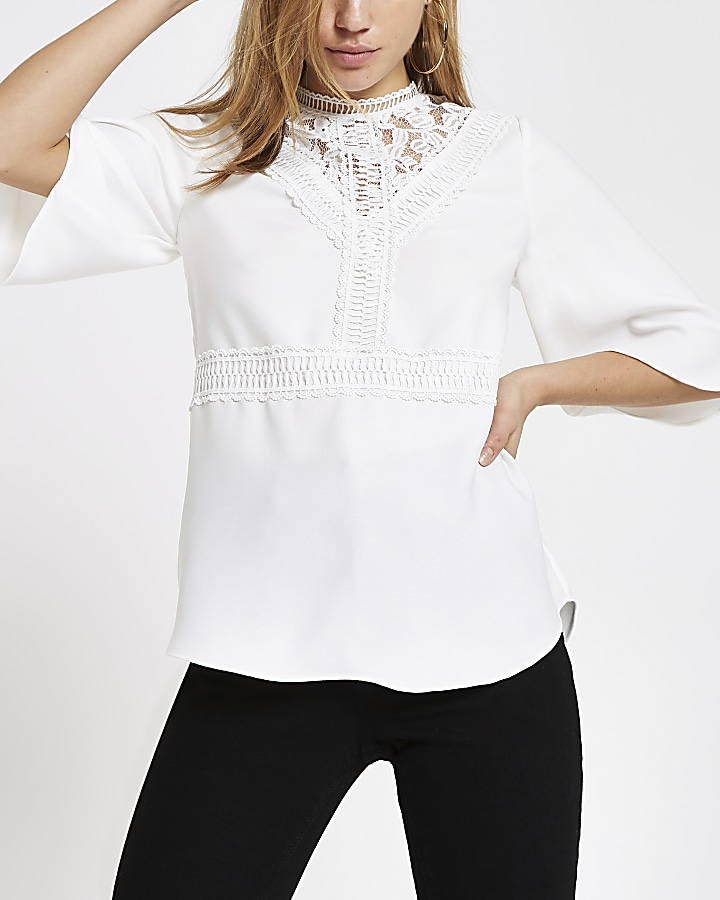 White lace insert high neck top