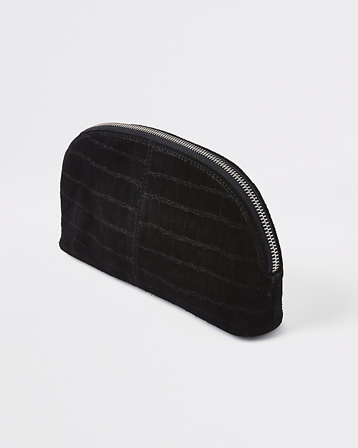 Black leather croc makeup bag