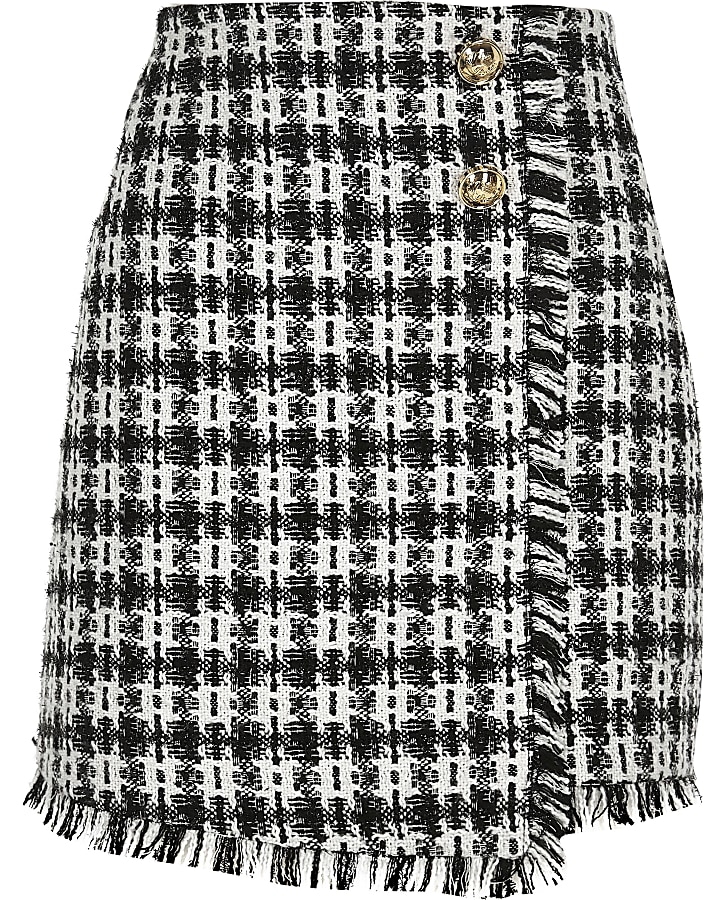 Black check boucle button mini skirt