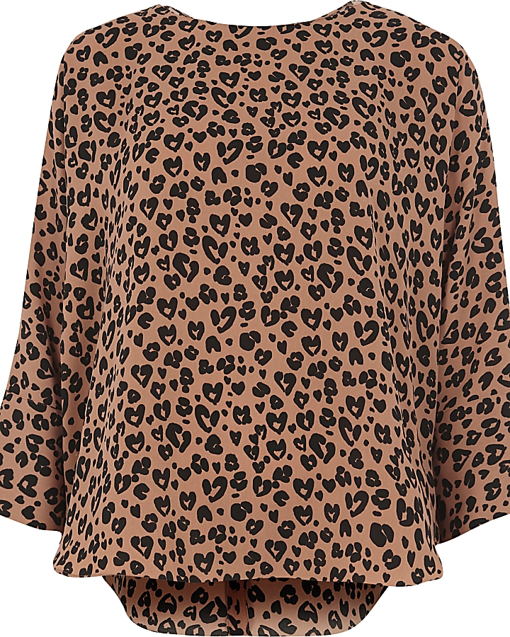 Brown leopard print loose fit top