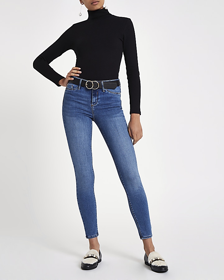 Black ribbed roll neck top