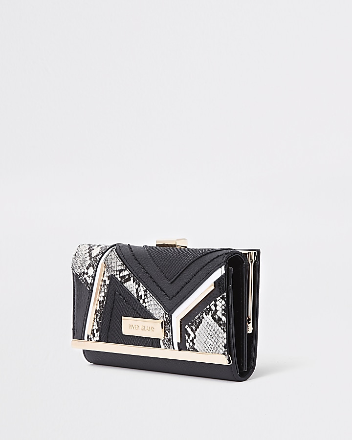 Black snake croc panel cliptop purse
