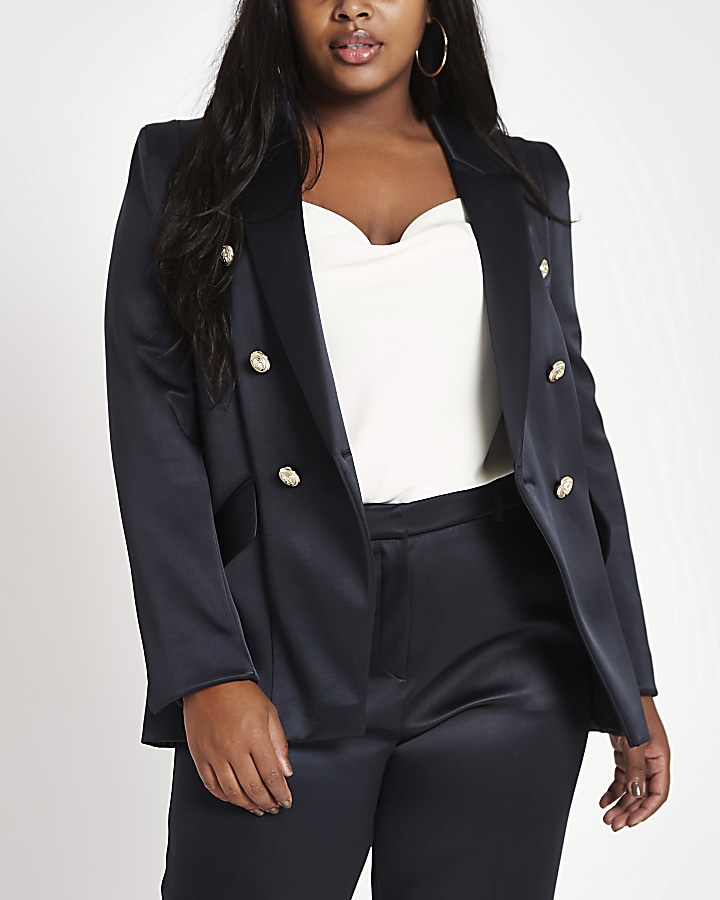 Plus navy double breasted tux jacket