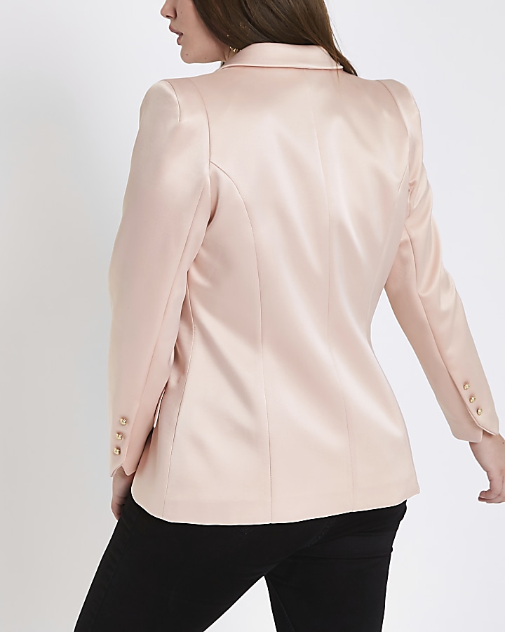 Plus pink satin double breasted tux jacket