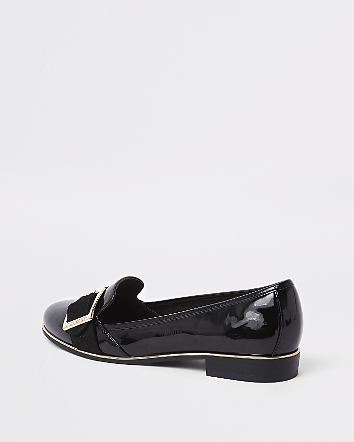Black patent buckle loafers