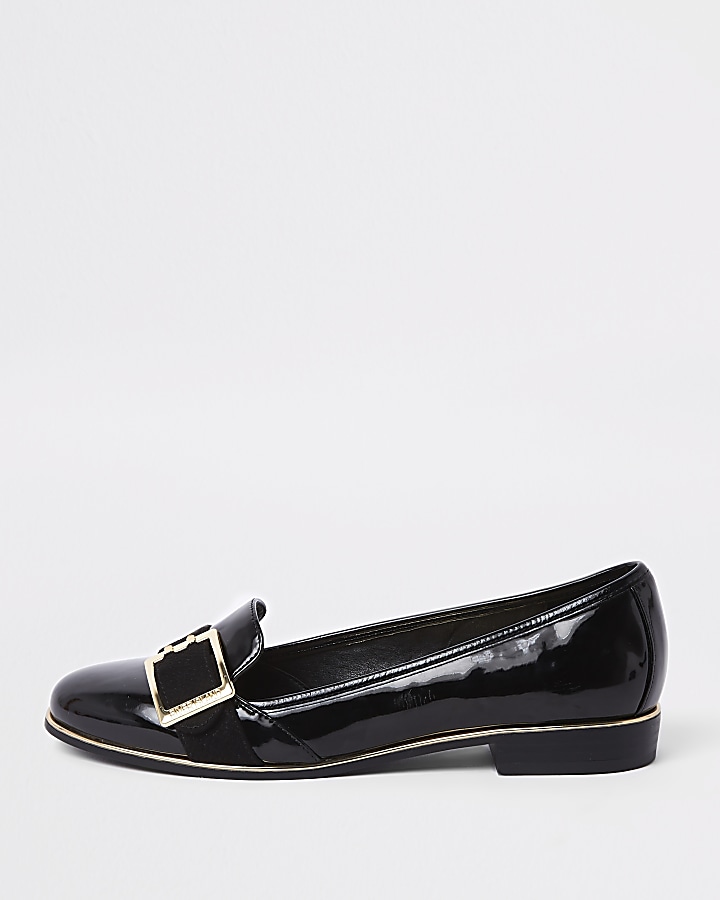 Black patent buckle loafers