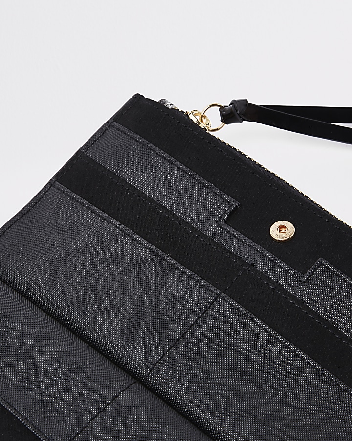 Black cutabout snake panel slim foldout purse