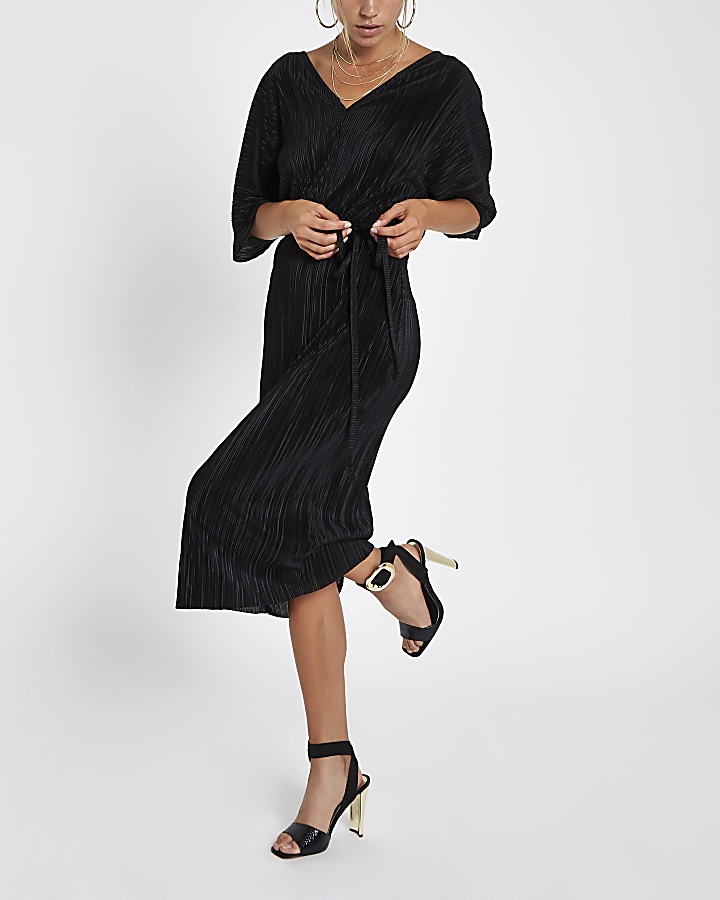 Black plisse kimono sleeve dress