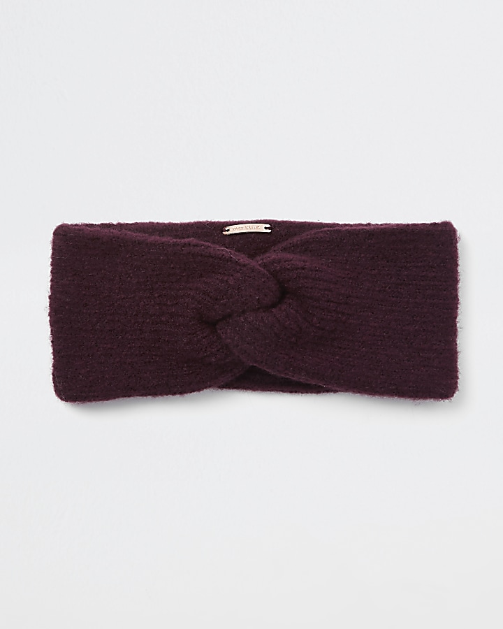Dark red knit twist headband