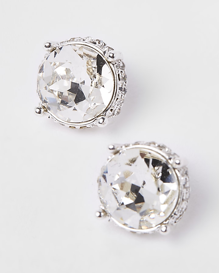 Silver tone jewel stud earrings