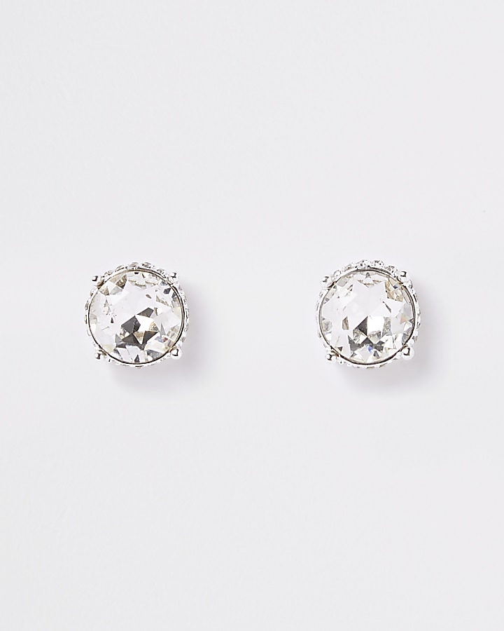 Silver tone jewel stud earrings