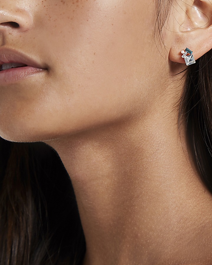 Rose gold tone jewel cluster earrings