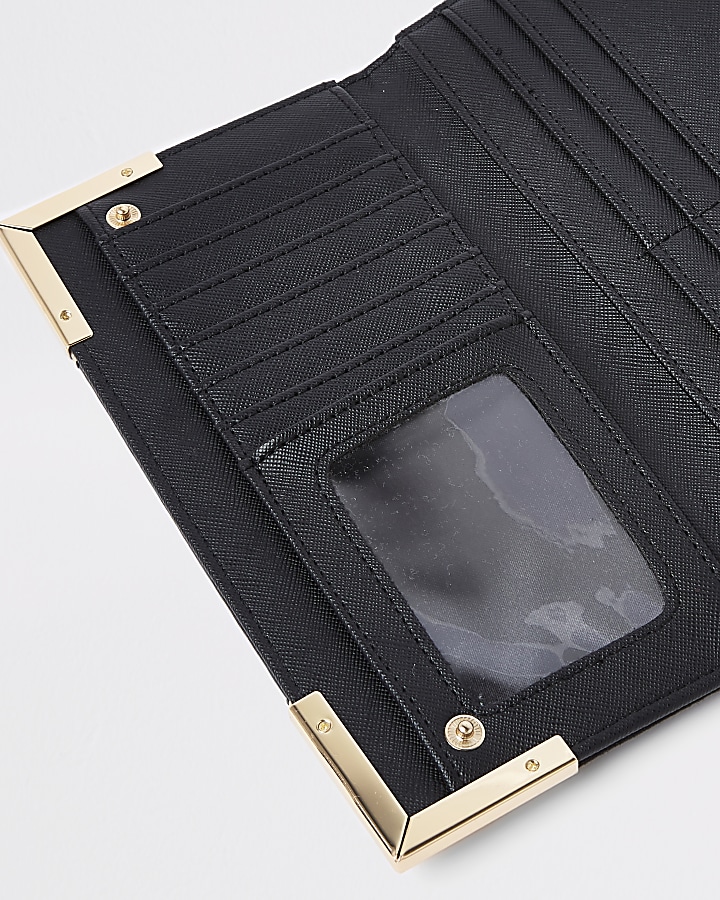 Black croc metallic panel foldout purse
