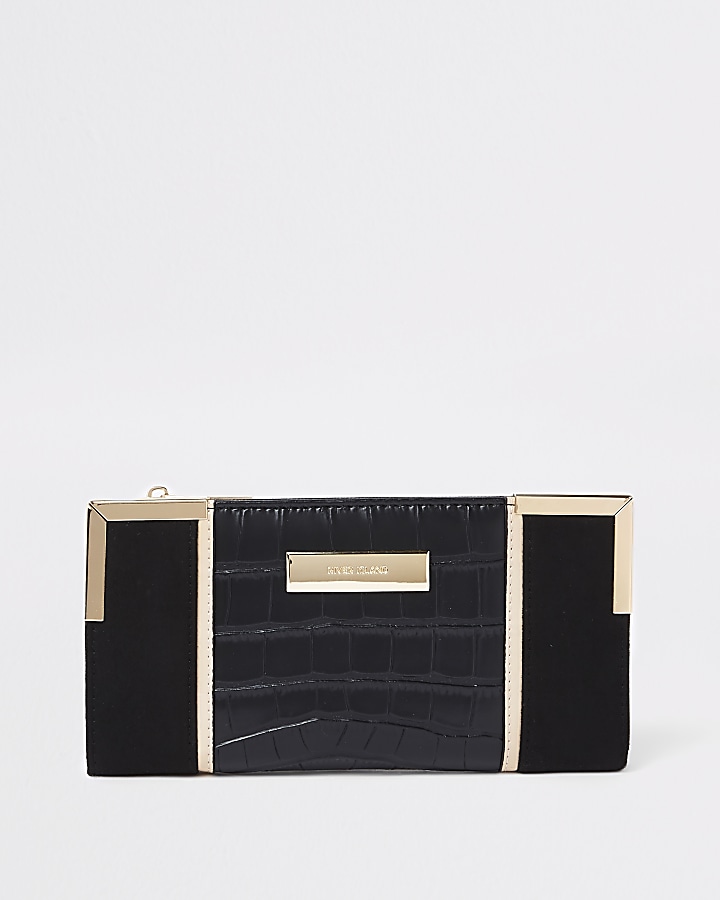 Black croc metallic panel foldout purse