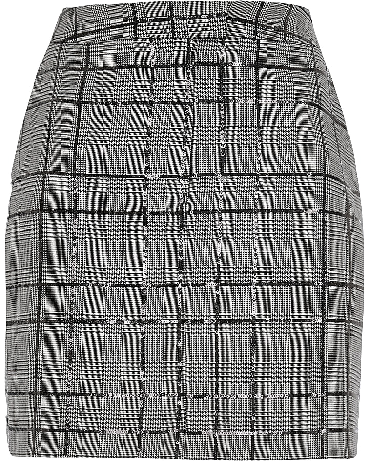 Grey check sequin embellished mini skirt