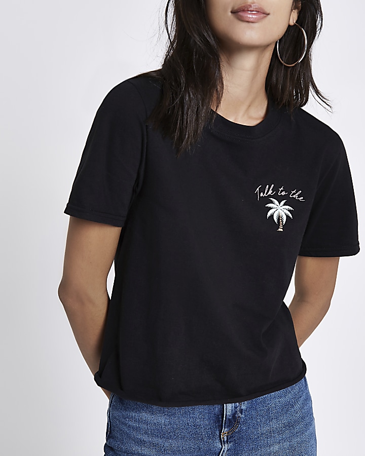 Black 'talk to the palm' cropped T-shirt