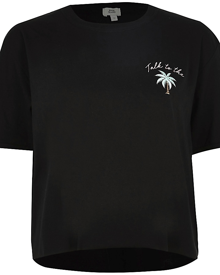 Black 'talk to the palm' cropped T-shirt