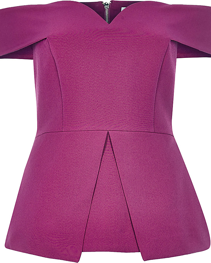 Purple structured bardot top