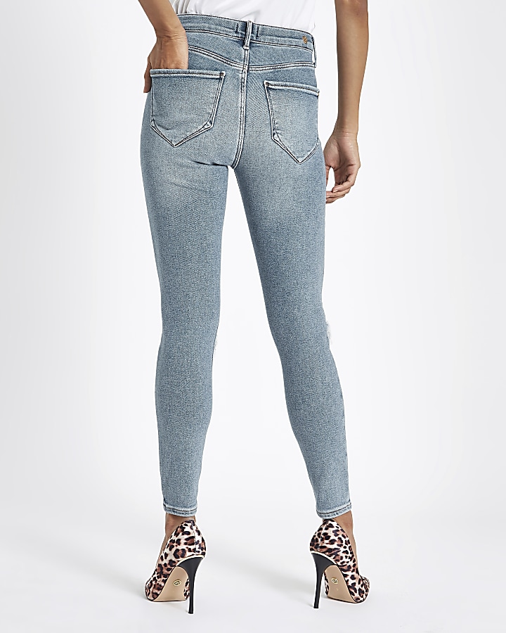 Petite light blue Molly ripped jeggings