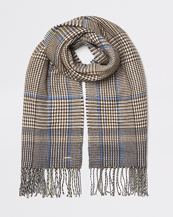 Brown check double sided scarf