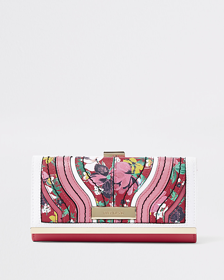 Red floral print cliptop purse
