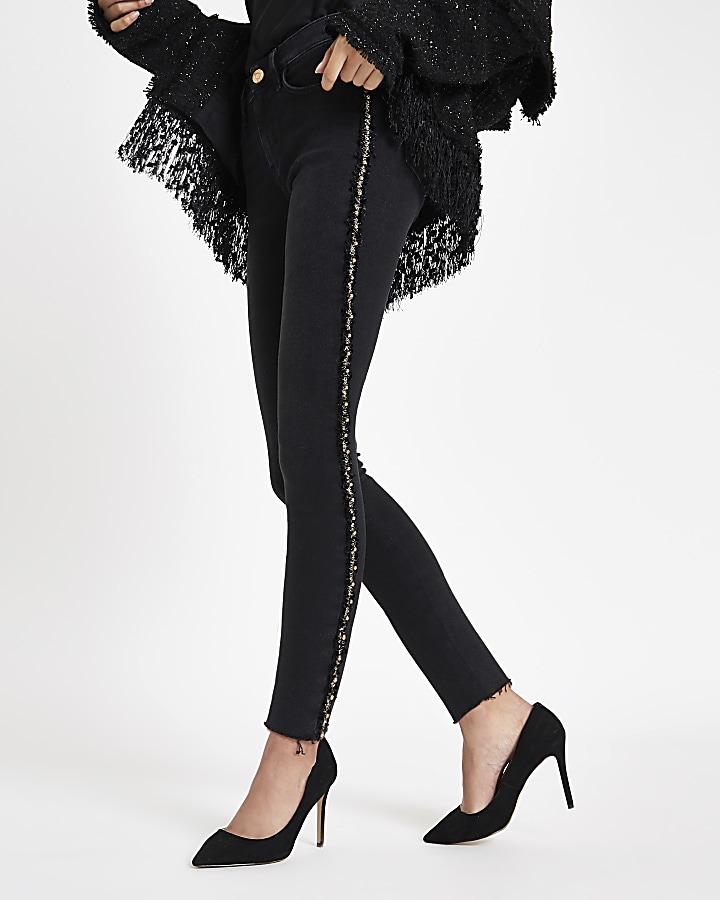 Black Amelie side embellished skinny jeans