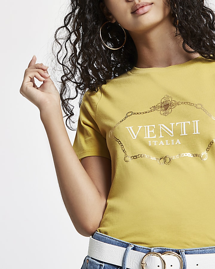 Yellow 'Venti Italia' print fitted T-shirt
