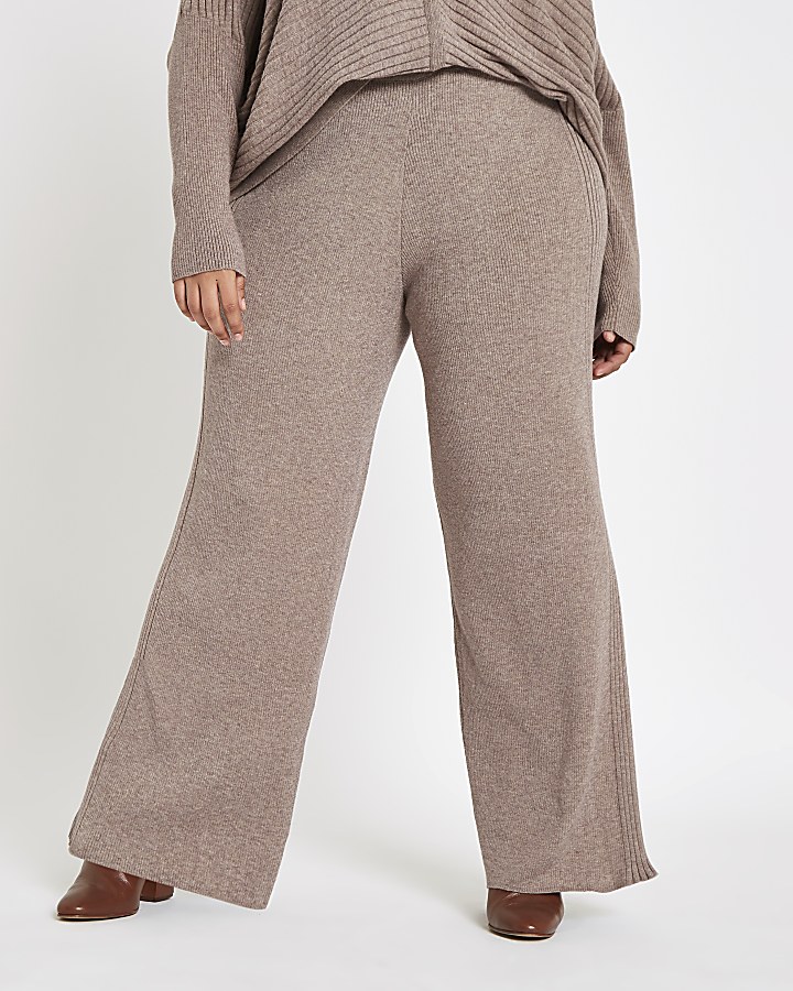 Plus light brown knitted trousers