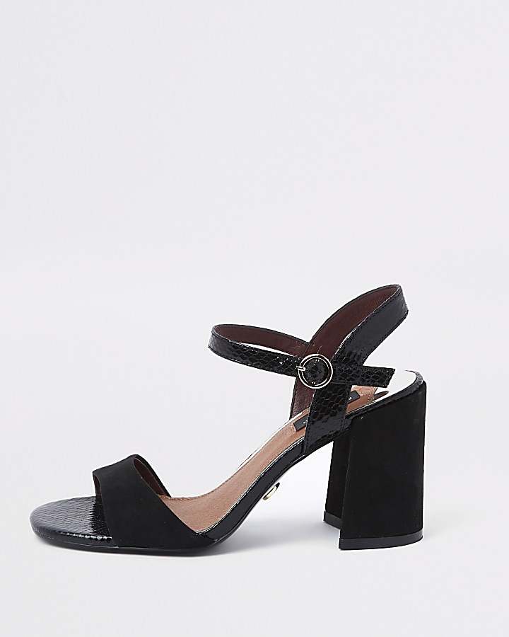 Black croc wide fit block heel sandals