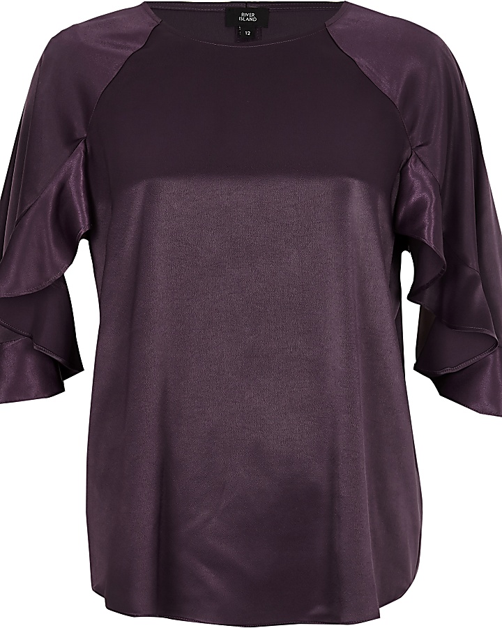 Purple chiffon frill sleeve top