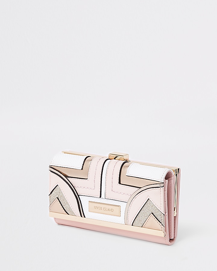 Light pink geo panel cutabout cliptop purse