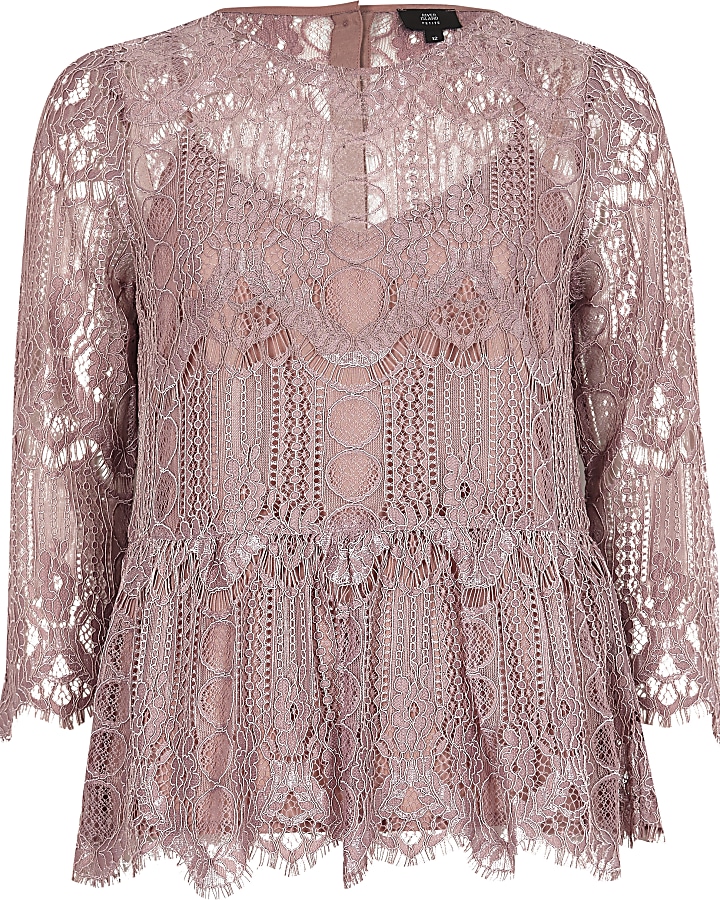Petite pink lace swing top