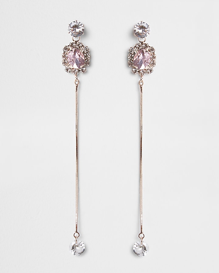 Rose gold colour diamante chain drop earrings