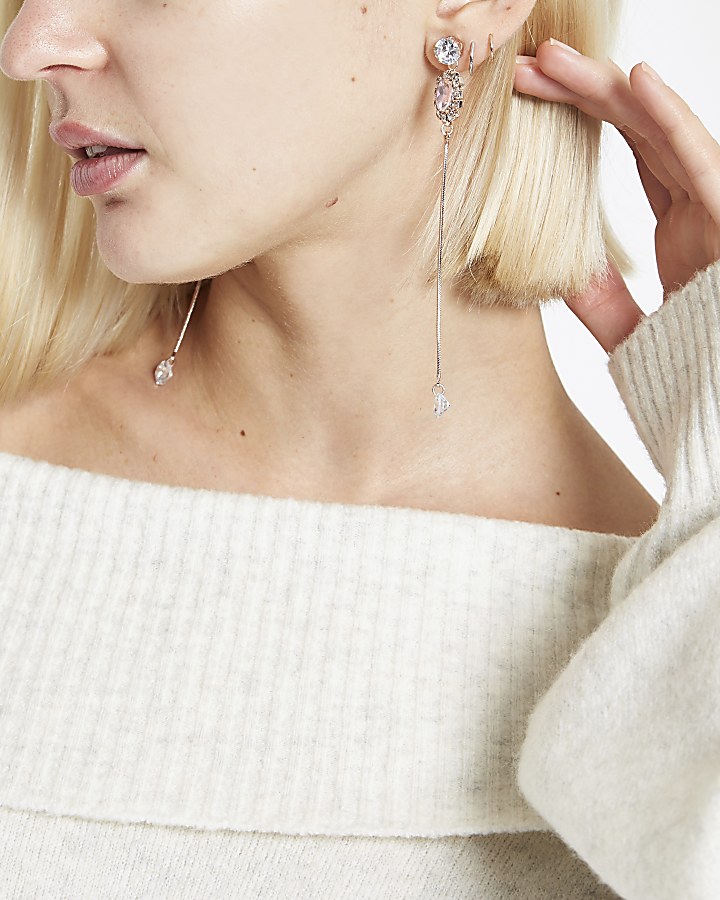 Rose gold colour diamante chain drop earrings