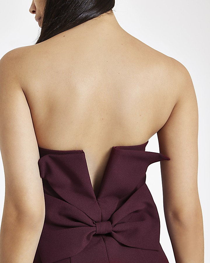 Dark purple bow back bandeau bodycon dress