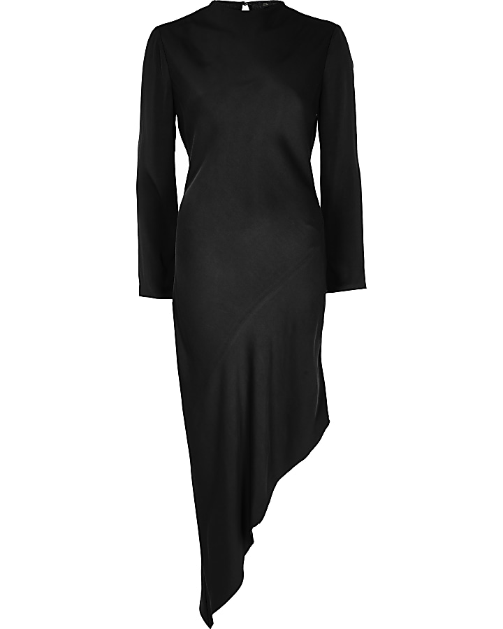 Black long sleeve asymmetric  dress