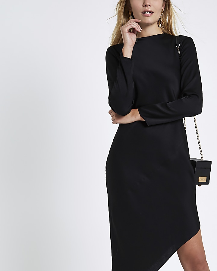 Black long sleeve asymmetric  dress