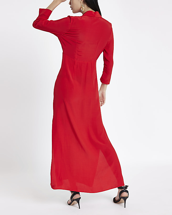Red shirt maxi dress