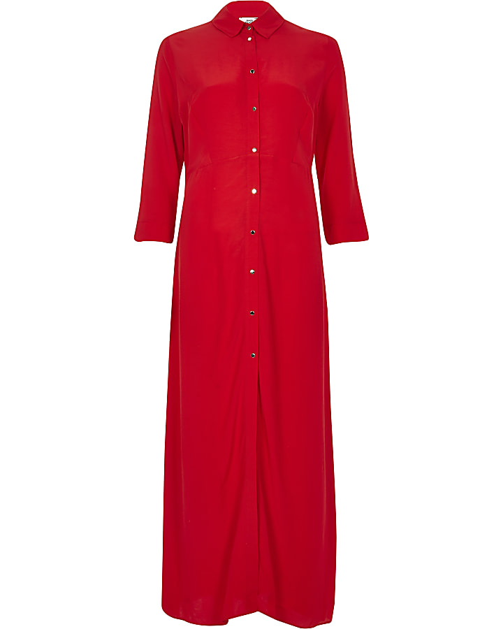 Red shirt maxi dress