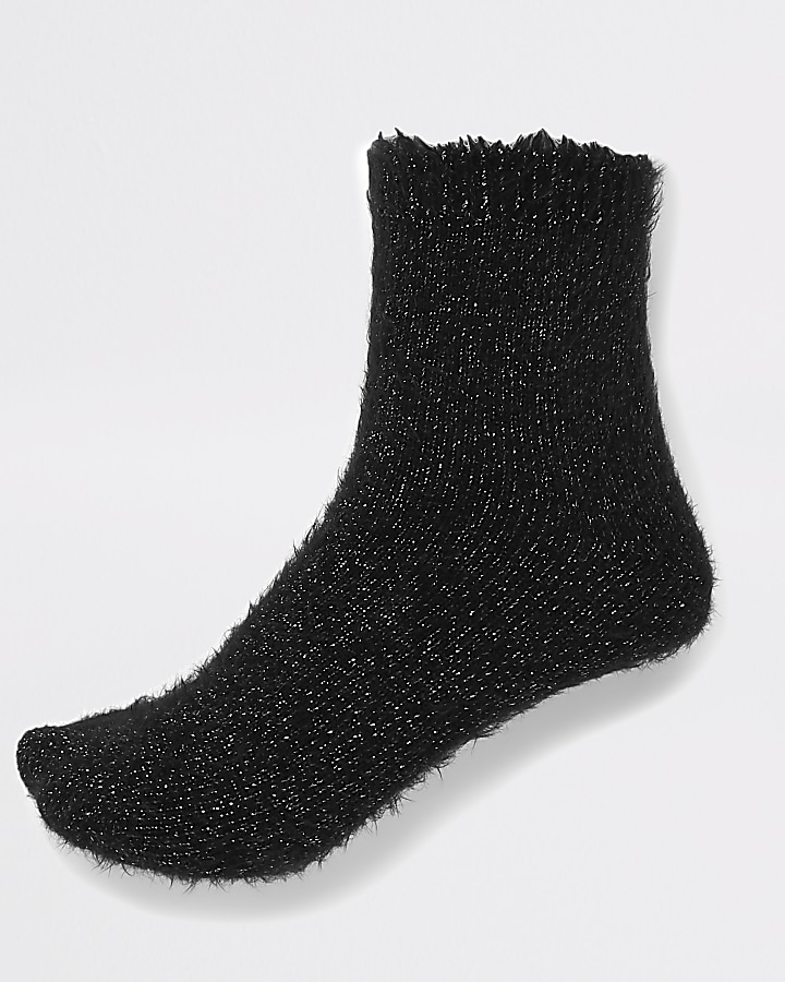 Black glitter fluffy socks