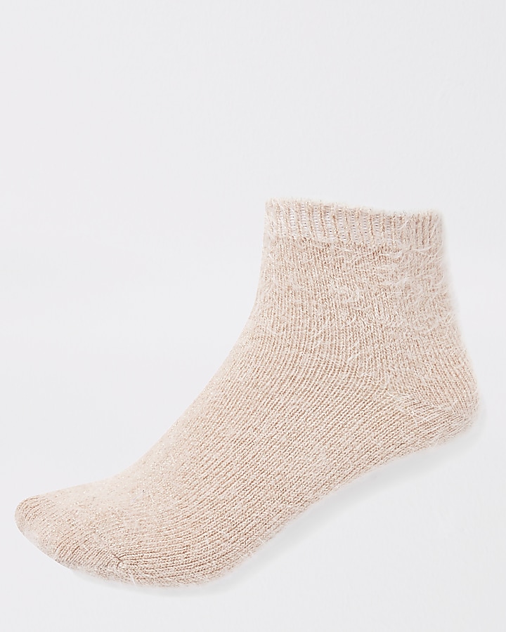 Pink fluffy ankle socks
