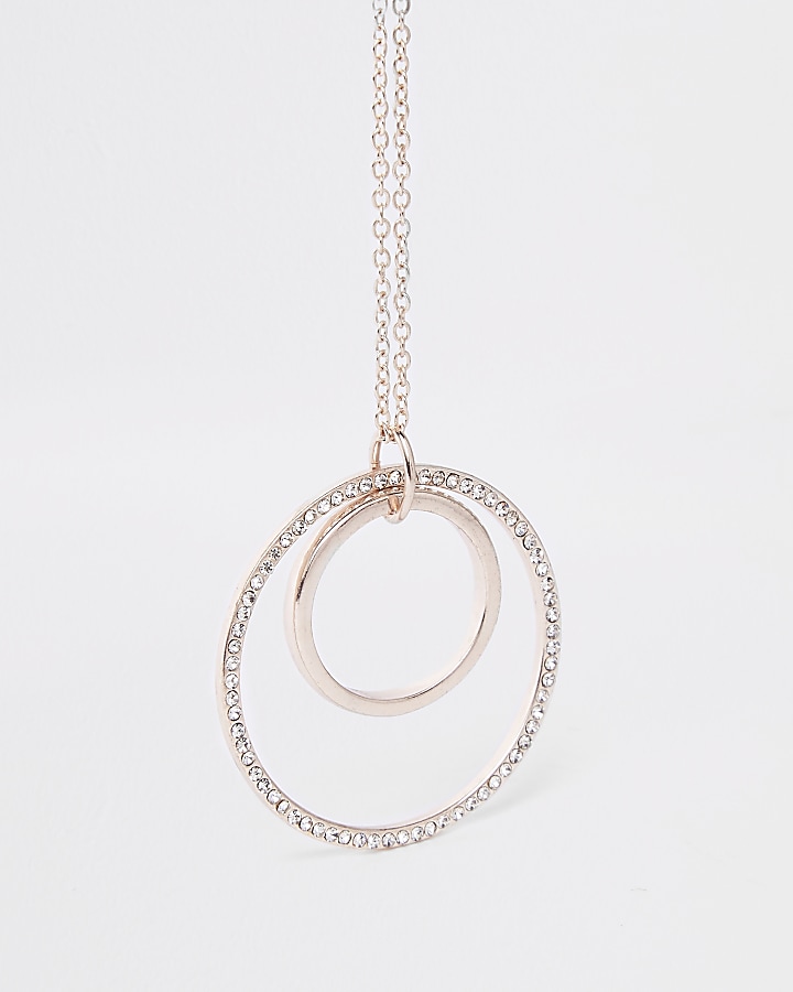 Rose gold tone circle interlink necklace