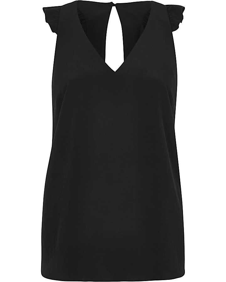 Black frill shoulder and back sleeveless top